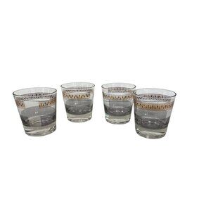 Rocks Glass Dominion Gold Swirl Black Line MCM Vintage SET OF‎ 4